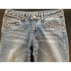 Heat Wave Vintage Studded Jean Womens Size 3 Blue Low-Rise‎ Distressed Denim Y2K